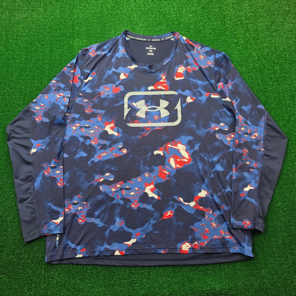 Under Armour ISO-CHILL Freedom Camo Performance Sun Shirt Mens 2XL Blue Outdoors